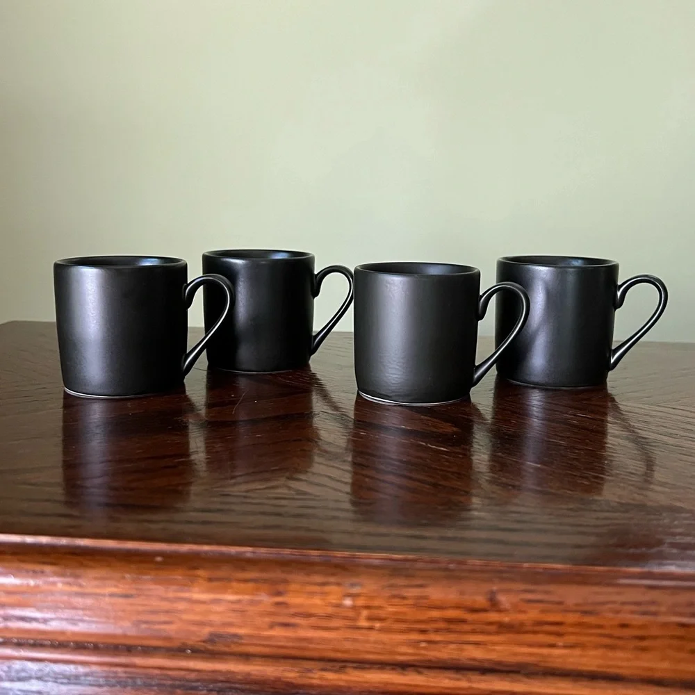 Final Price! Espresso Cups, Set of Four, Black Ceramic Miniature Mugs
